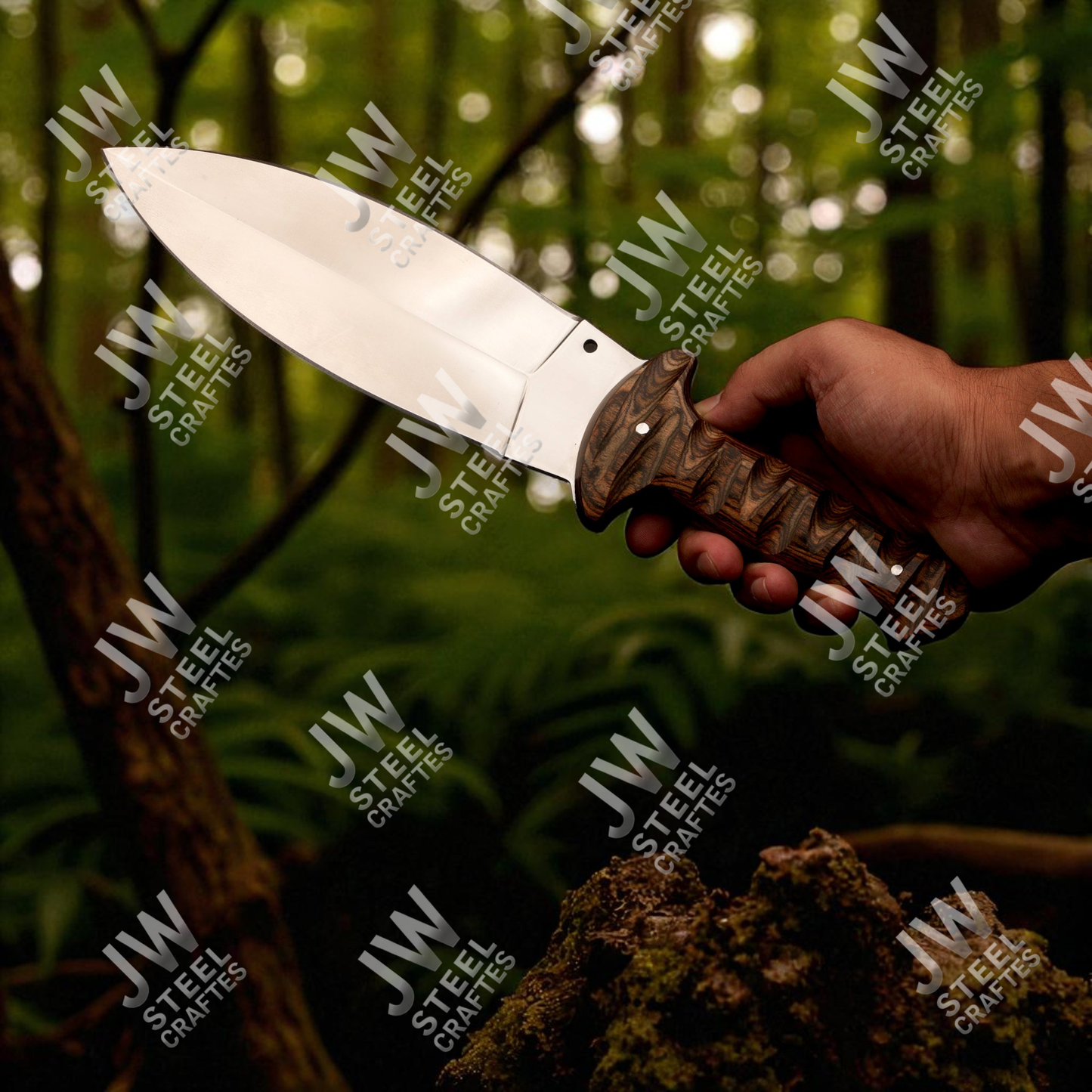 Hand Forged J2 Stainless Steel Dagger Knife with Pakka Wood Handle & Leather Sheath | 13.5" Hunting, Camping & Collectible Blade