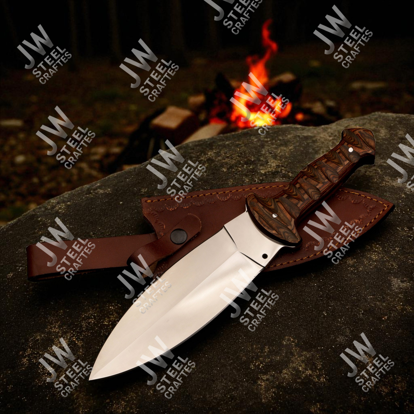Hand Forged J2 Stainless Steel Dagger Knife with Pakka Wood Handle & Leather Sheath | 13.5" Hunting, Camping & Collectible Blade