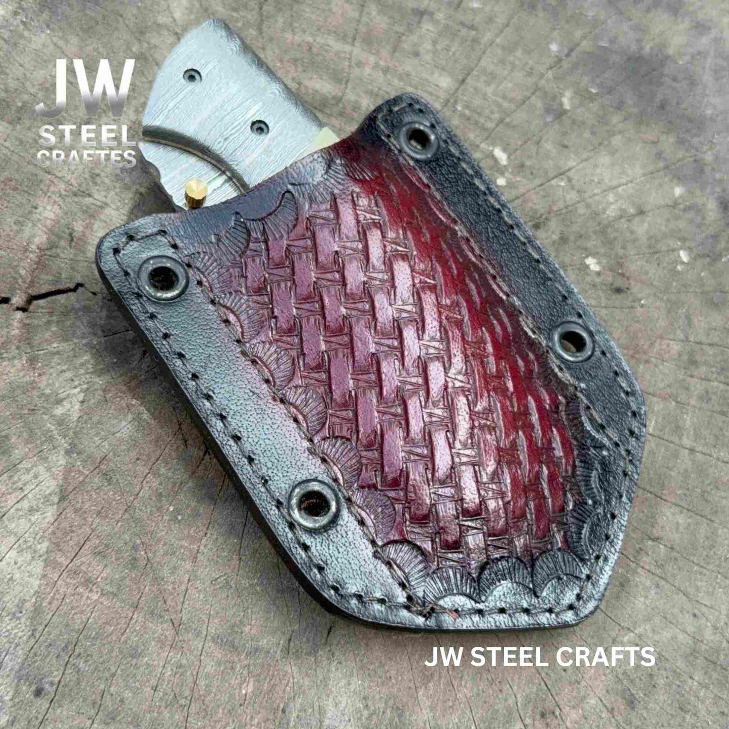 Hand-Forged Damascus Folding Knife –  Engraved Handle Gift for Him