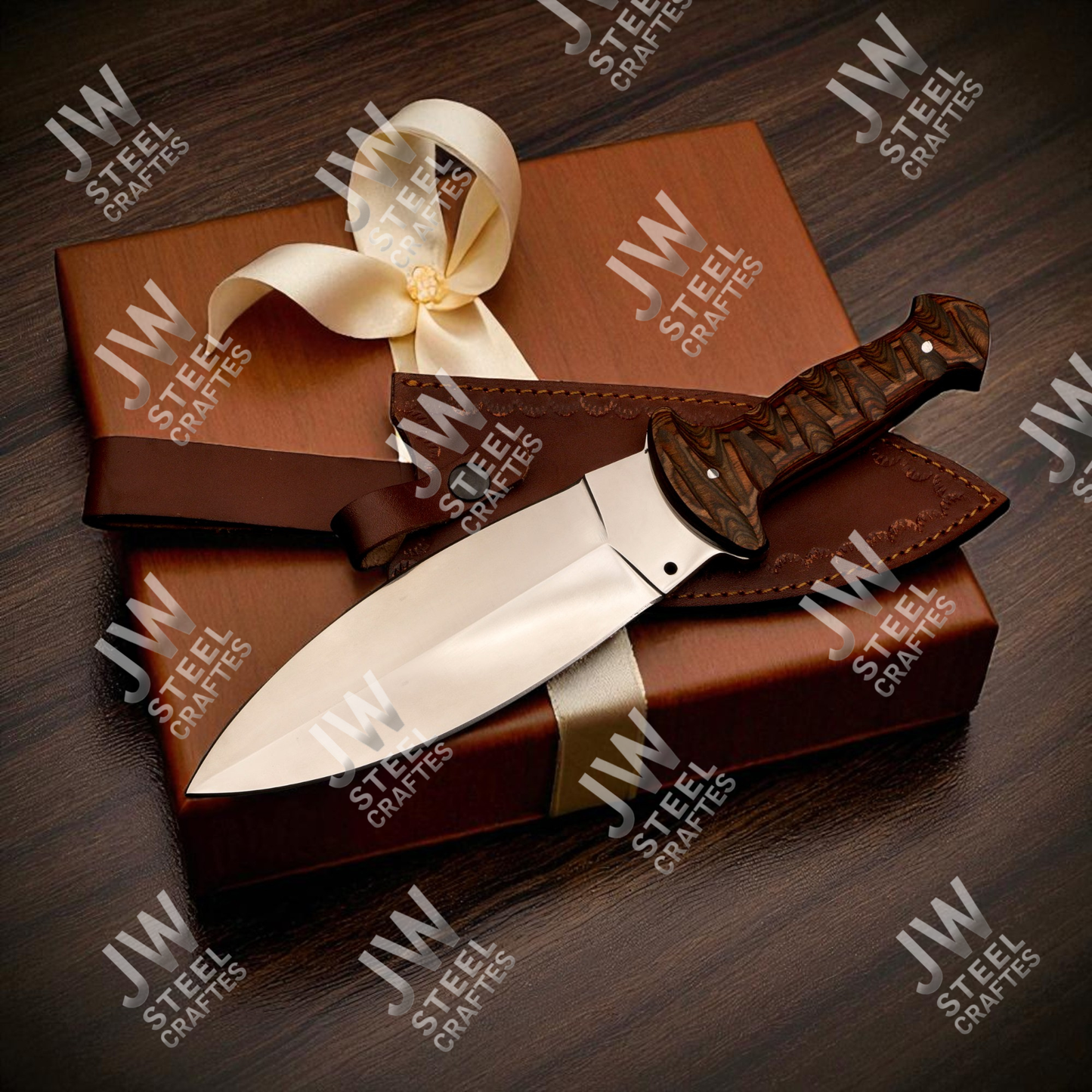 Hand Forged J2 Stainless Steel Dagger Knife with Pakka Wood Handle & Leather Sheath | 13.5" Hunting, Camping & Collectible Blade