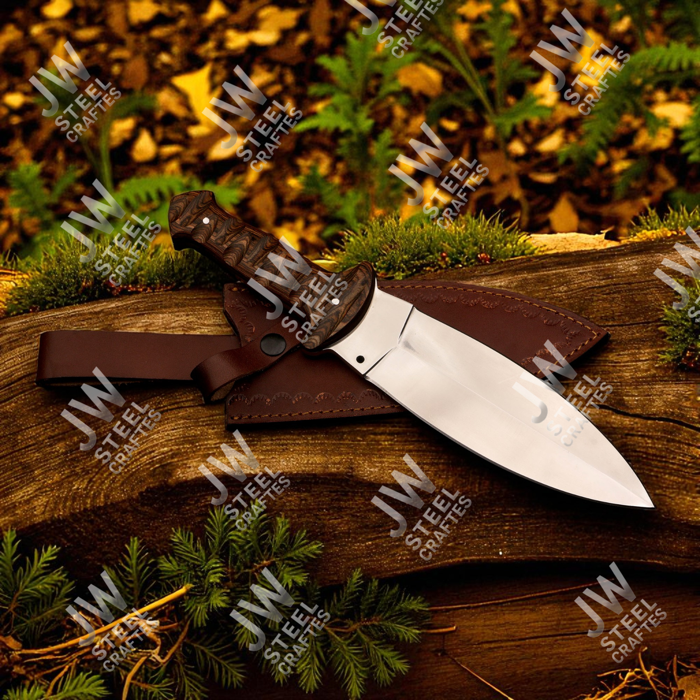 Hand Forged J2 Stainless Steel Dagger Knife with Pakka Wood Handle & Leather Sheath | 13.5" Hunting, Camping & Collectible Blade
