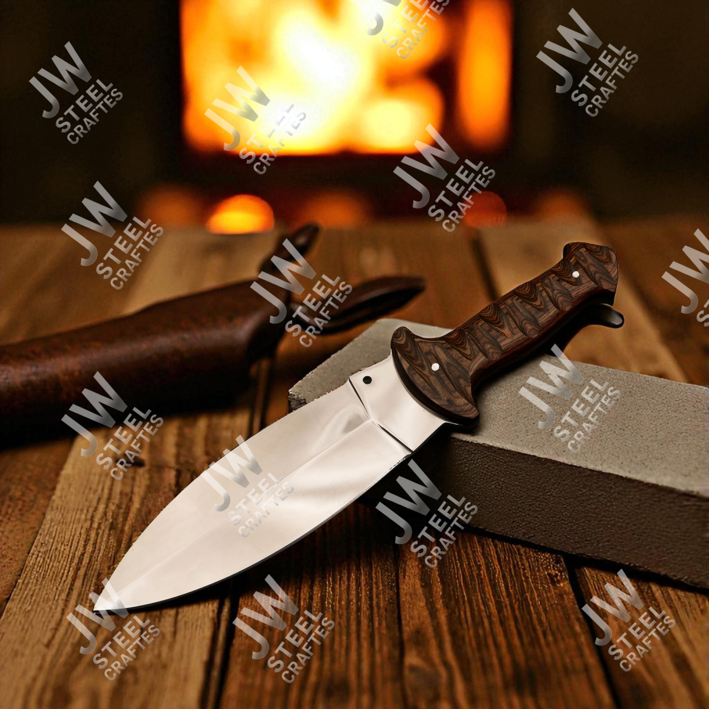 Hand Forged J2 Stainless Steel Dagger Knife with Pakka Wood Handle & Leather Sheath | 13.5" Hunting, Camping & Collectible Blade