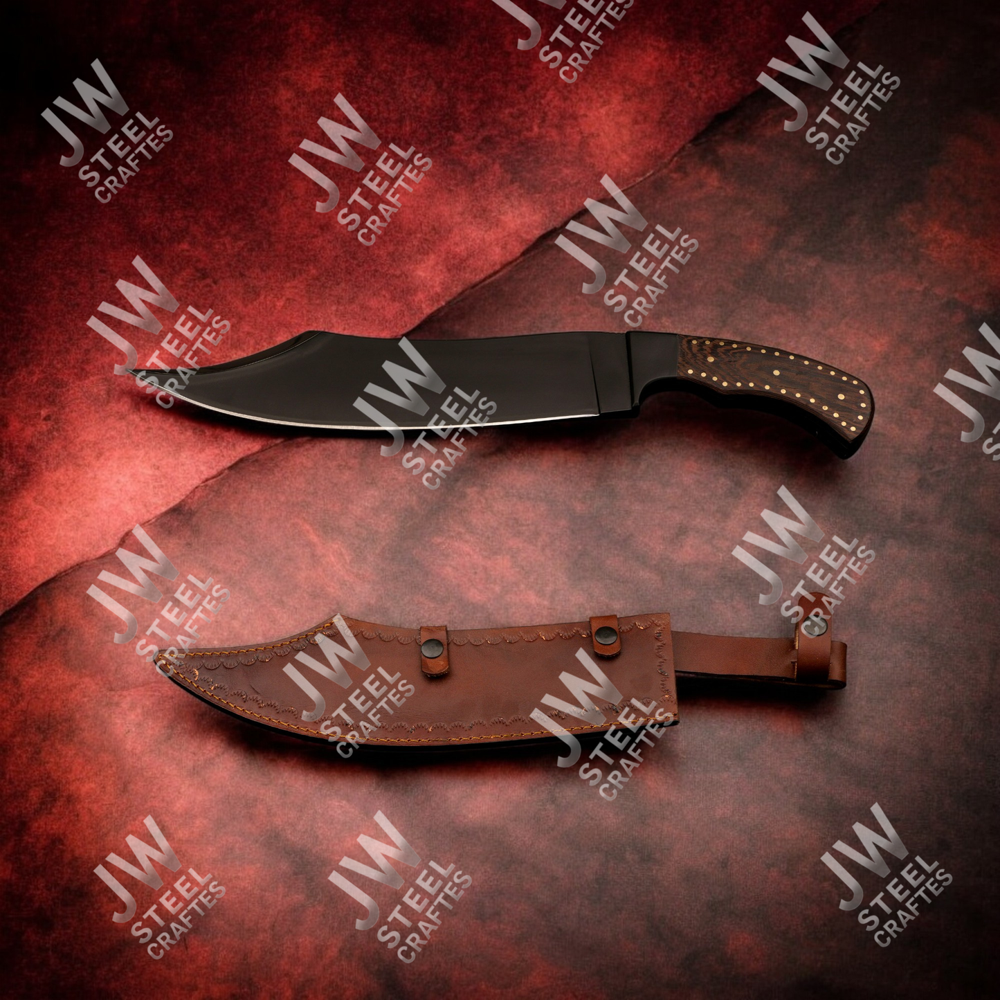 Hand Forged J2 Stainless Steel Skinner Knife with Blue Pakka Wood Handle & Leather Sheath – Hunting, Camping, Everyday Carry