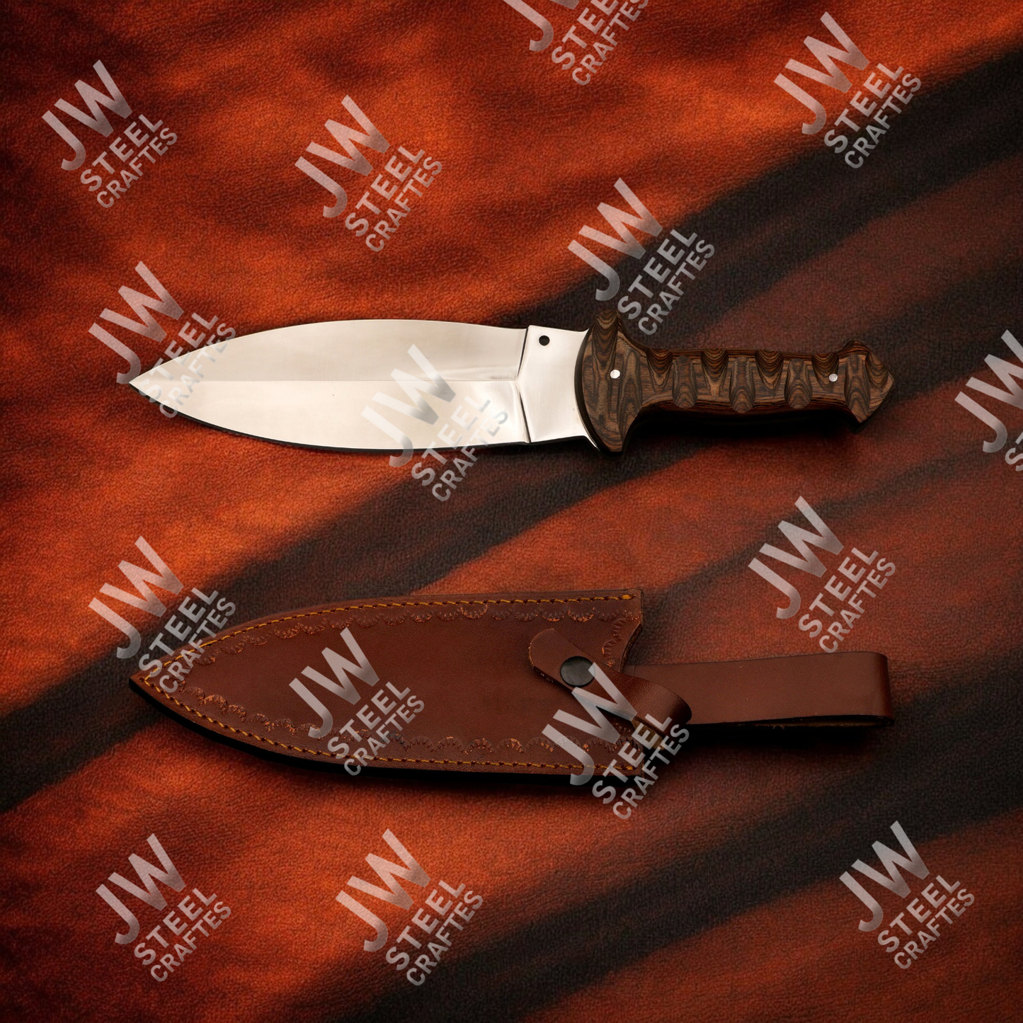 Hand Forged J2 Stainless Steel Dagger Knife with Pakka Wood Handle & Leather Sheath | 13.5" Hunting, Camping & Collectible Blade