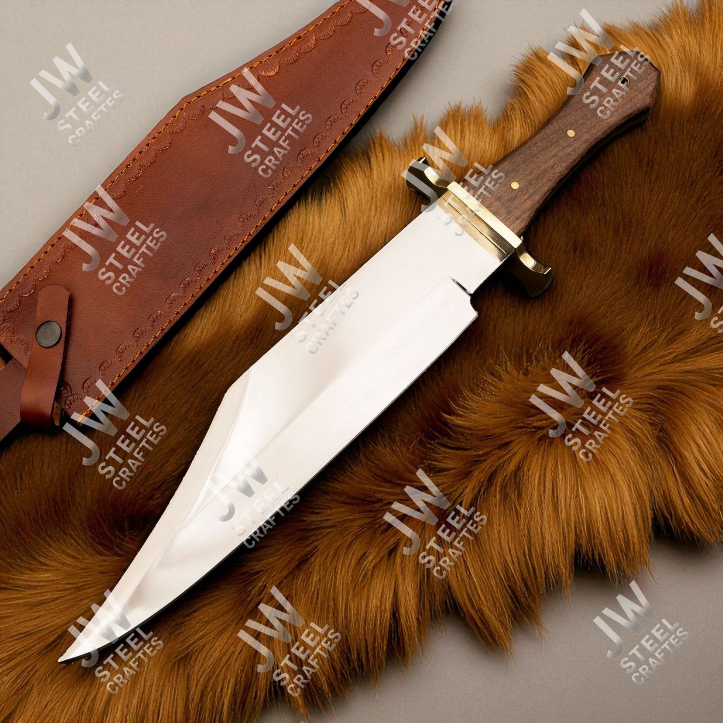 Hand Forged High Carbon Steel Bowie Knife with Rosewood Handle & Leather Sheath – 20" Hunting, Camping, Survival Knife