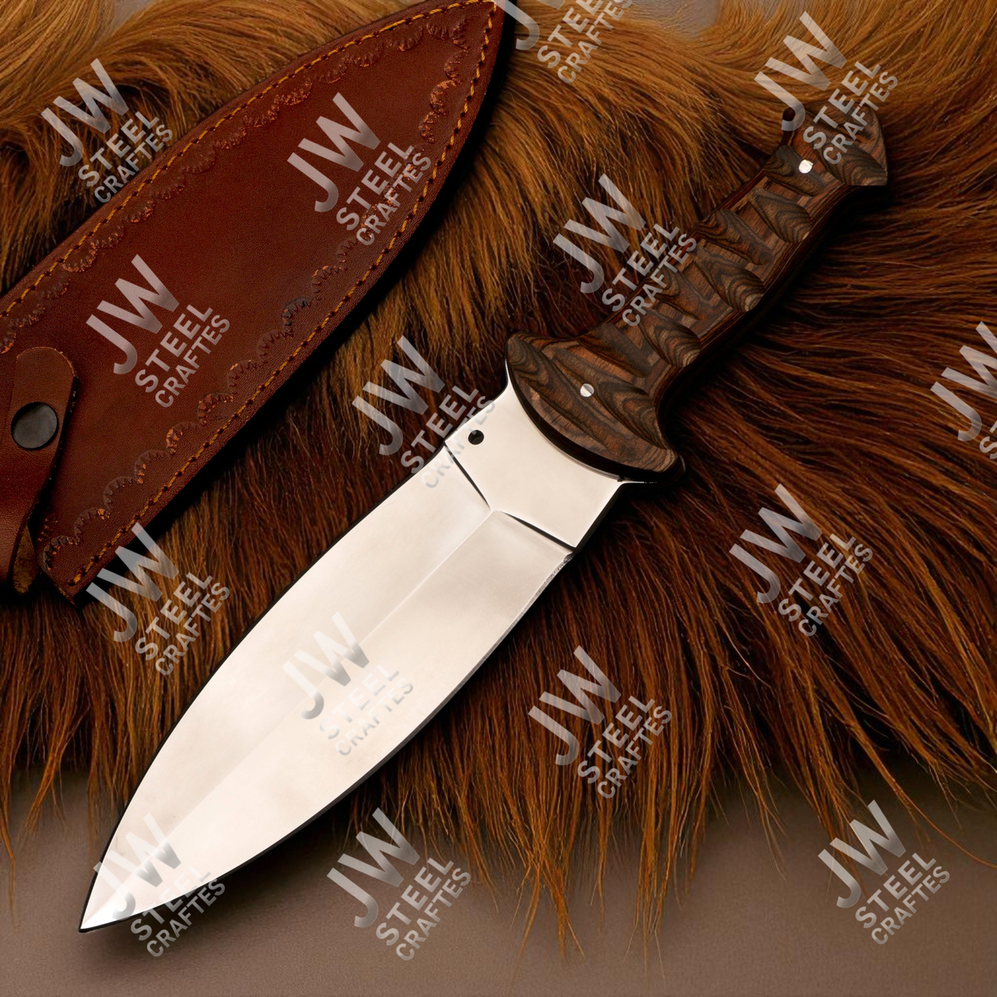Hand Forged J2 Stainless Steel Dagger Knife with Pakka Wood Handle & Leather Sheath | 13.5" Hunting, Camping & Collectible Blade