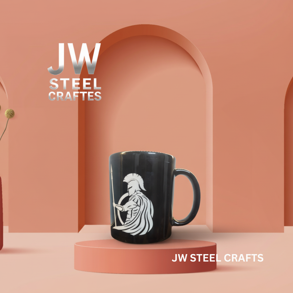Black Ceramic Mug with Mythic-Inspired Art Design – Handmade Coffee Cup | JW Steel Crafts