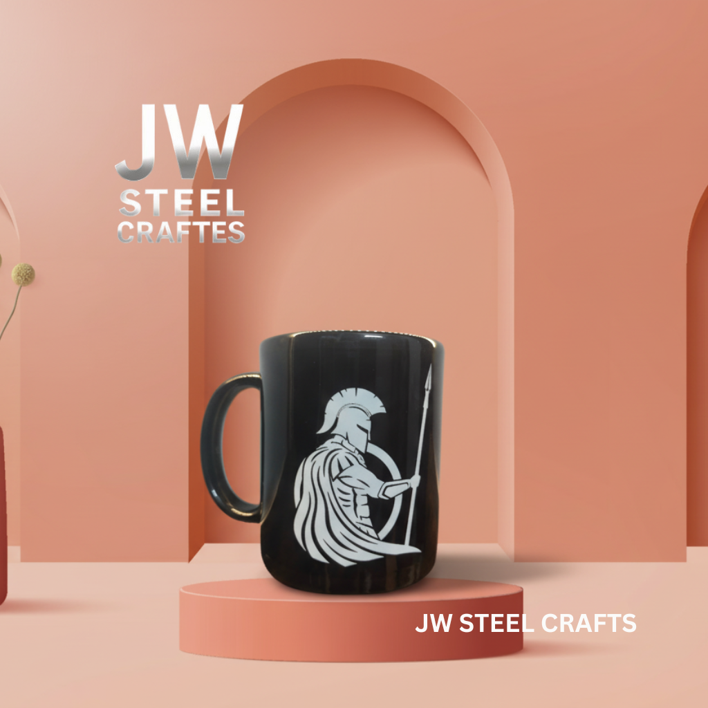 Black Ceramic Mug with Mythic-Inspired Art Design – Handmade Coffee Cup | JW Steel Crafts