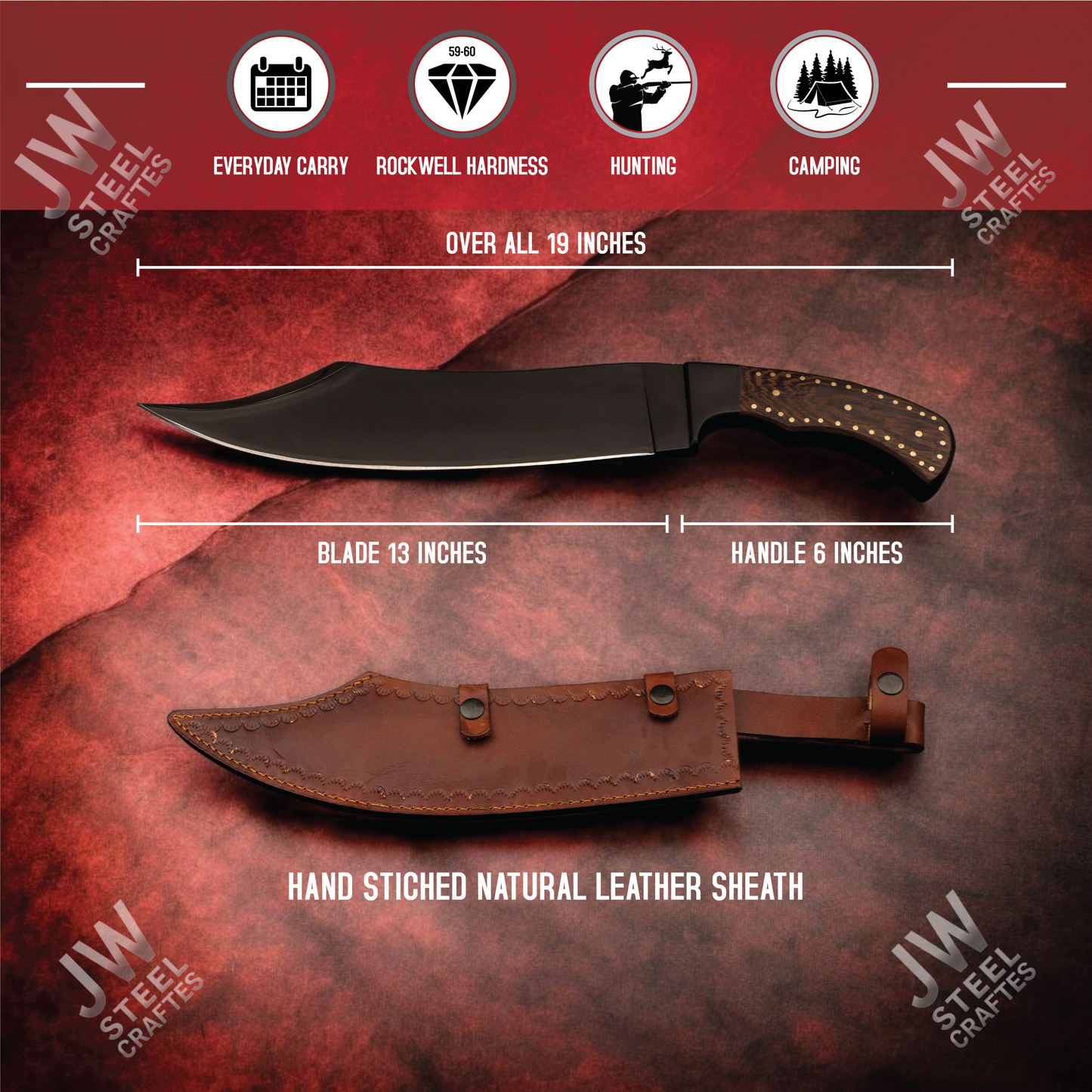 Hand Forged J2 Stainless Steel Skinner Knife with Blue Pakka Wood Handle & Leather Sheath – Hunting, Camping, Everyday Carry