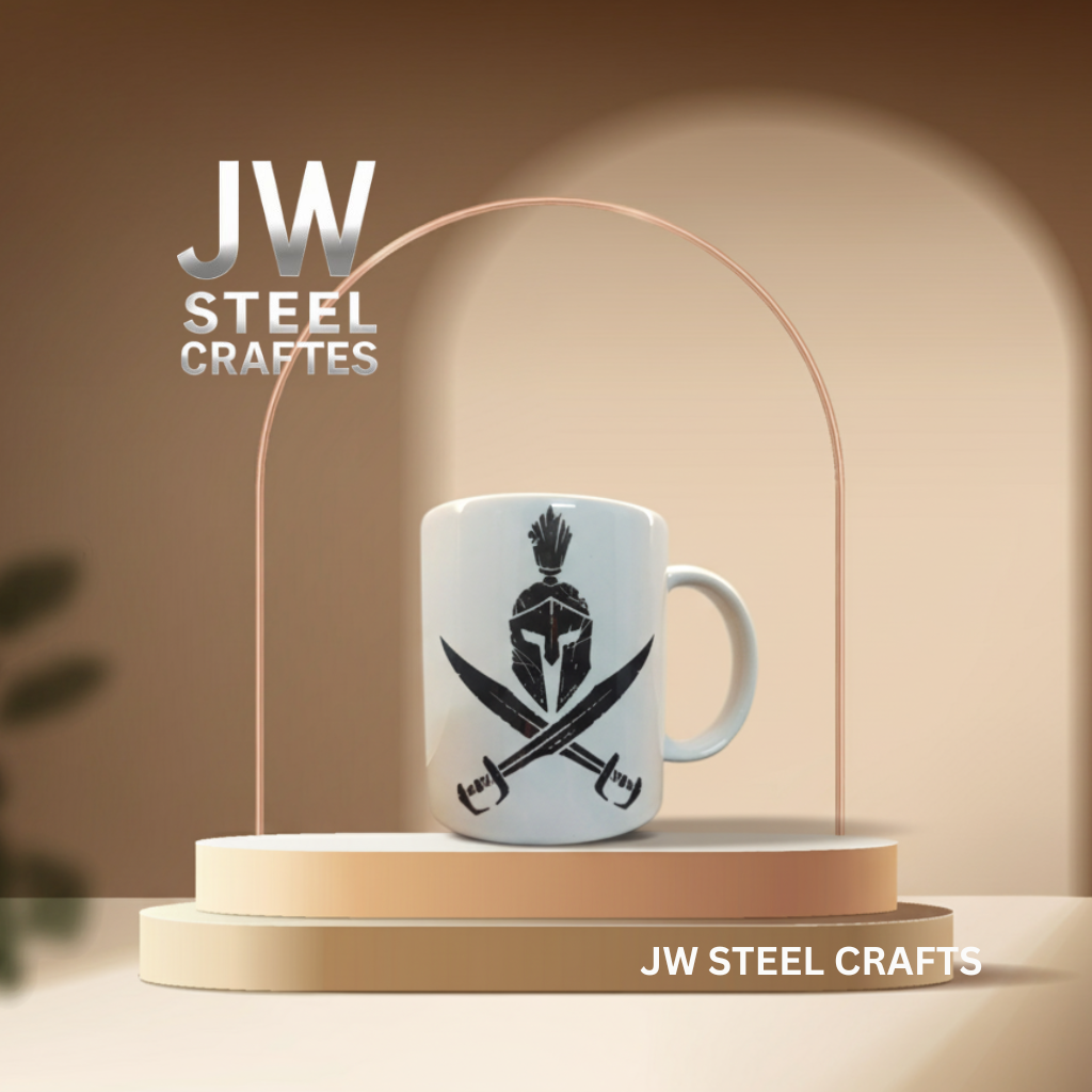White Ceramic Mug with Heritage Art Print – Handcrafted Coffee Cup | JW Steel Crafts