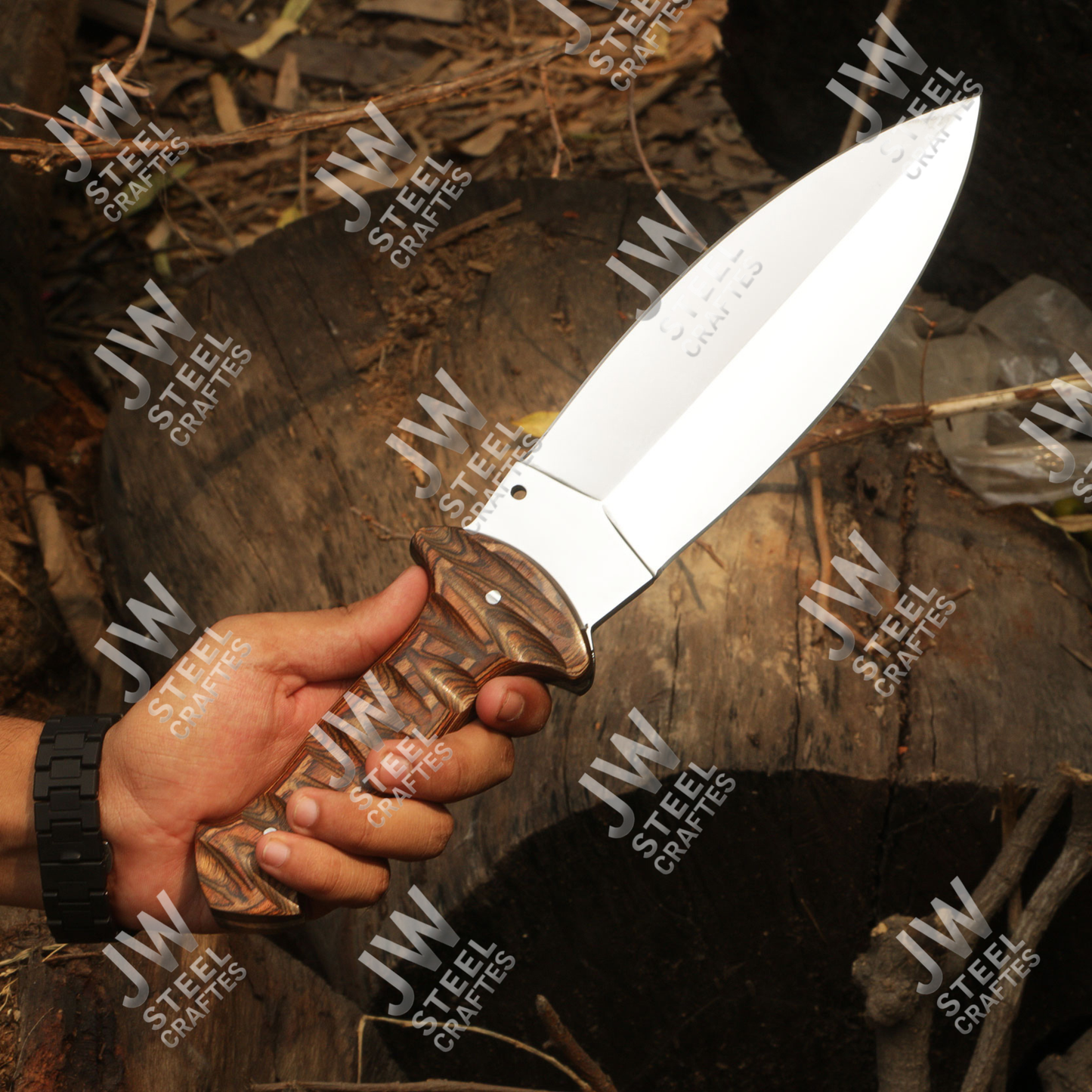 Hand Forged J2 Stainless Steel Dagger Knife with Pakka Wood Handle & Leather Sheath | 13.5" Hunting, Camping & Collectible Blade