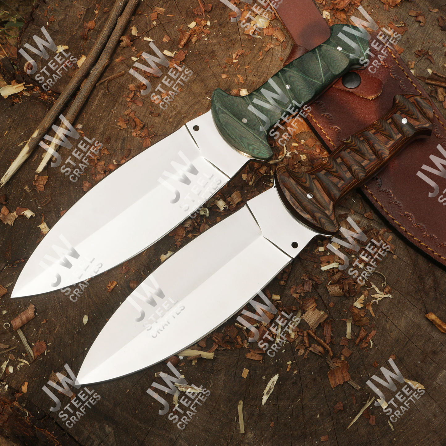 Hand Forged J2 Stainless Steel Dagger Knife with Pakka Wood Handle & Leather Sheath | 13.5" Hunting, Camping & Collectible Blade