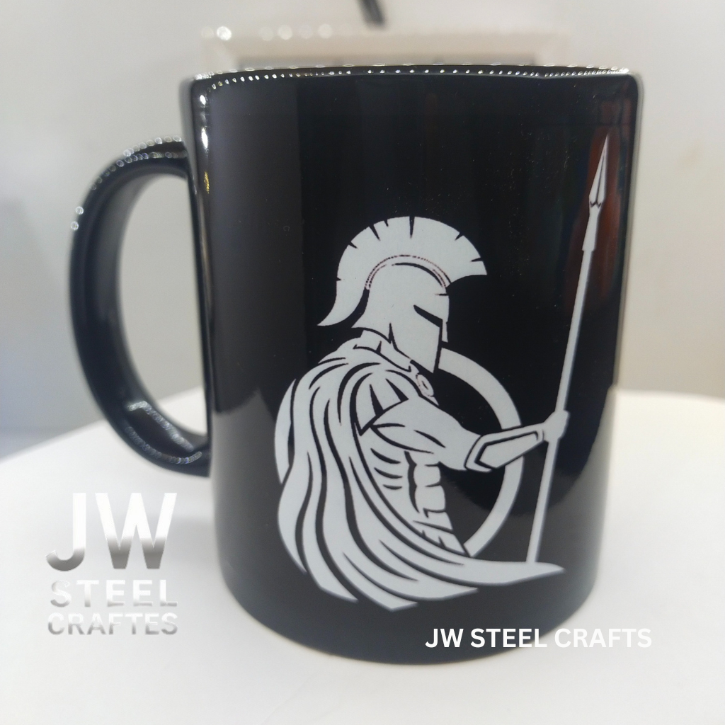 Black Ceramic Mug with Mythic-Inspired Art Design – Handmade Coffee Cup | JW Steel Crafts