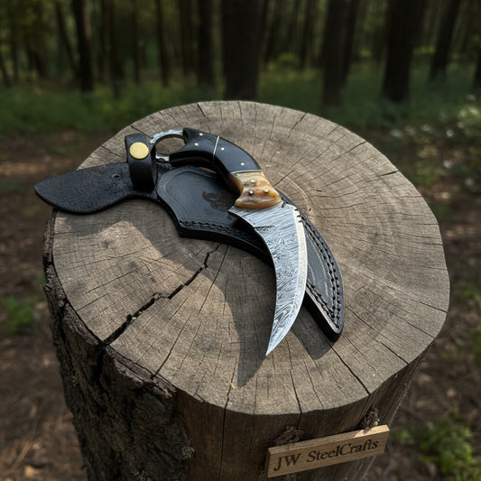 Handmade Custom Damascus Karambit Knife.