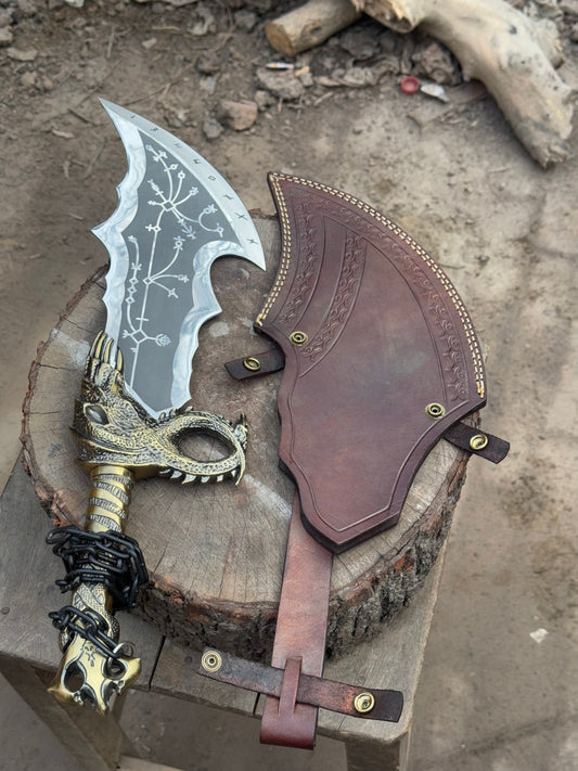 Handcrafted Fantasy Display Blade with Ornate Handle & Leather Sheath | JW SteelCrafts handmade Bowie Knives by JW SteelCrafts