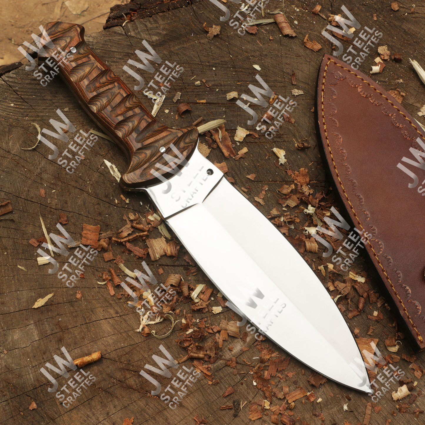 Hand Forged J2 Stainless Steel Dagger Knife with Pakka Wood Handle & Leather Sheath | 13.5" Hunting, Camping & Collectible Blade