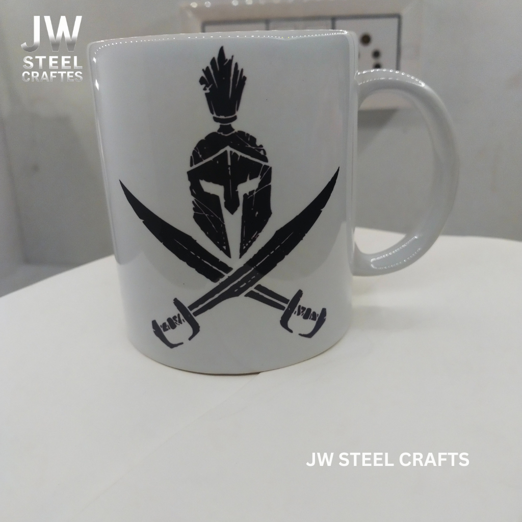 White Ceramic Mug with Heritage Art Print – Handcrafted Coffee Cup | JW Steel Crafts