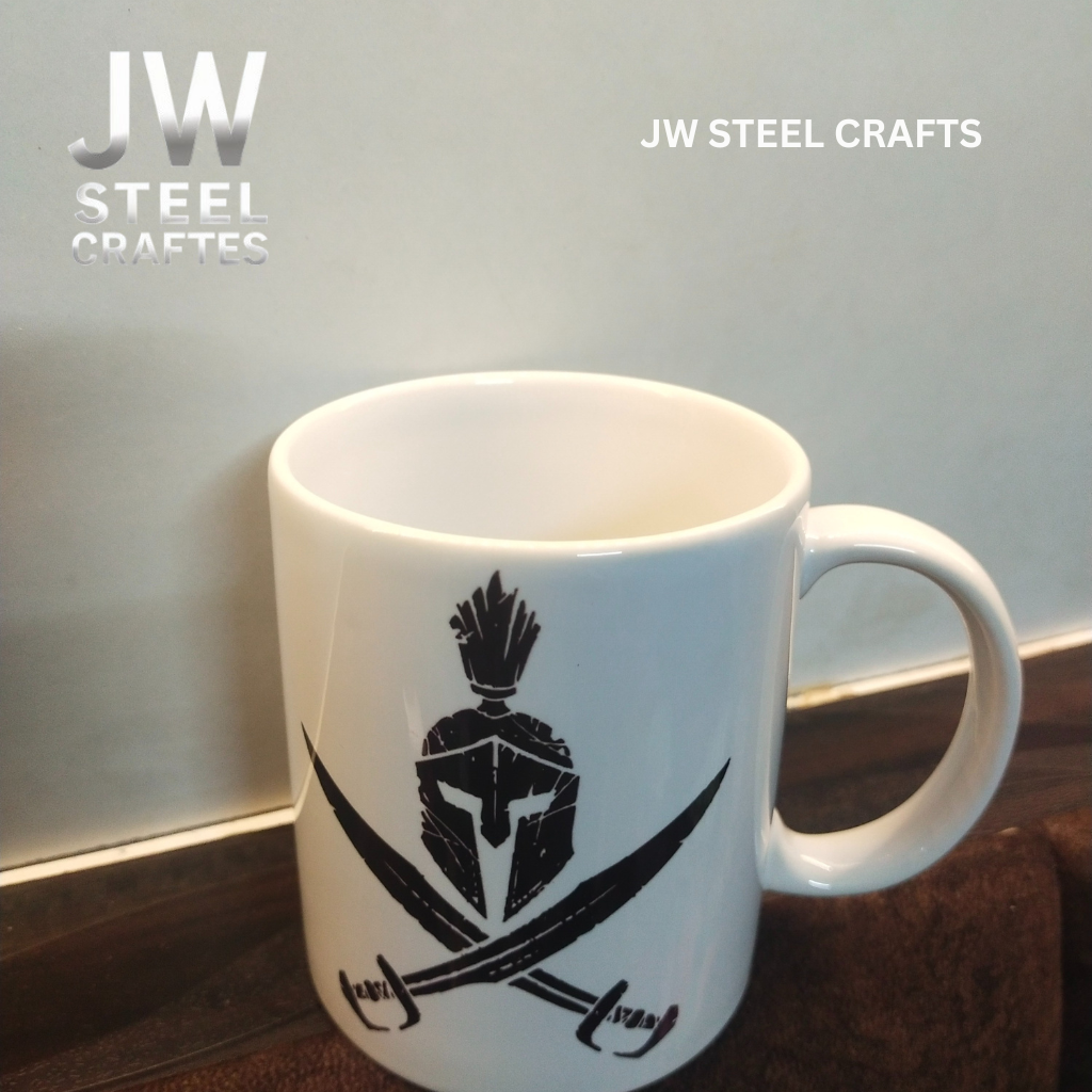 White Ceramic Mug with Heritage Art Print – Handcrafted Coffee Cup | JW Steel Crafts