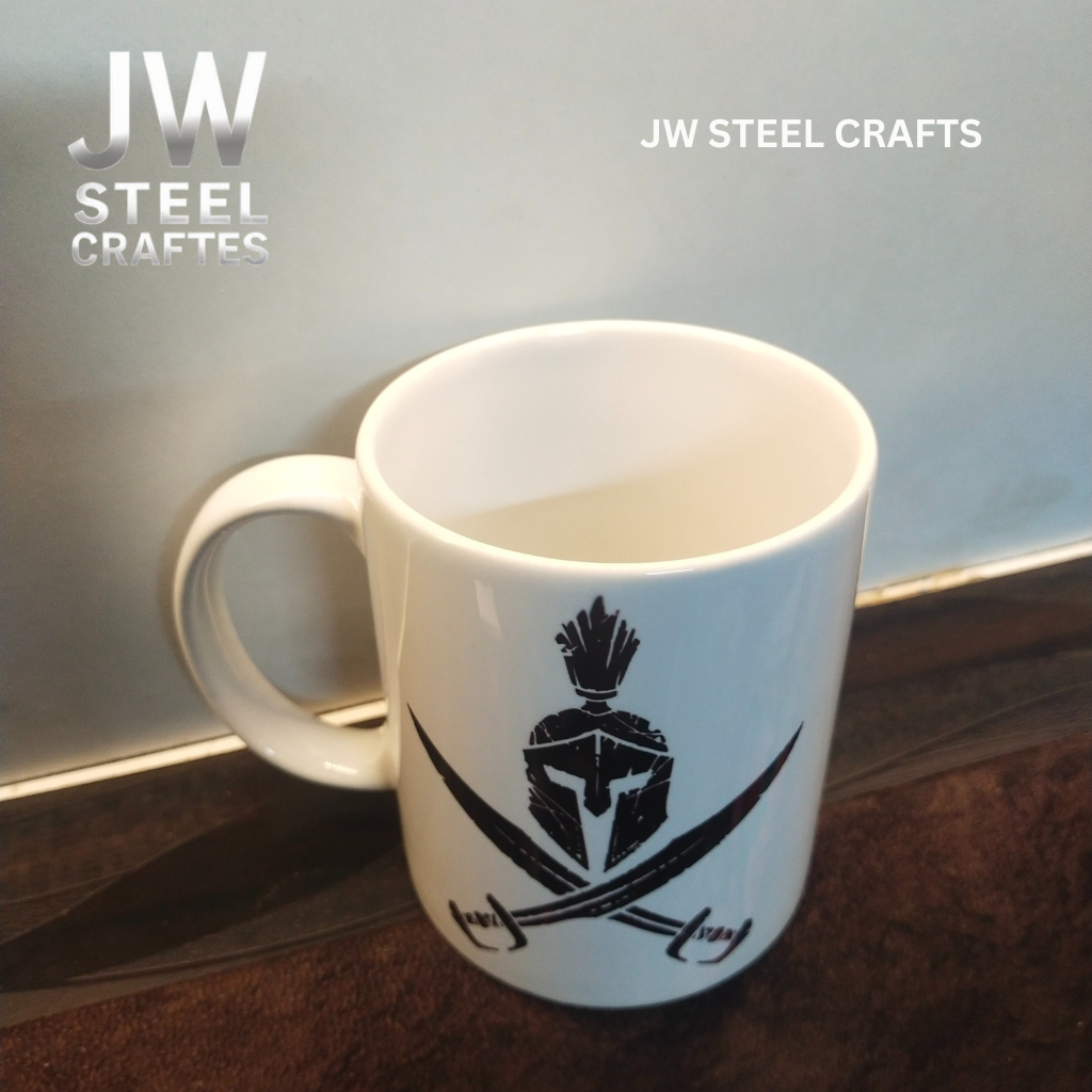 White Ceramic Mug with Heritage Art Print – Handcrafted Coffee Cup | JW Steel Crafts