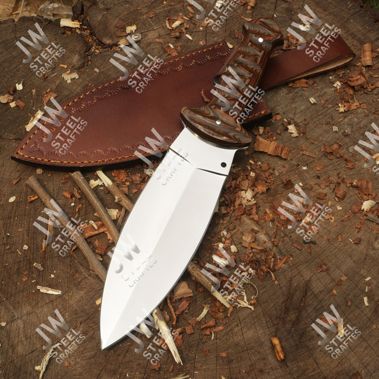 Hand Forged J2 Stainless Steel Dagger Knife with Pakka Wood Handle & Leather Sheath | 13.5" Hunting, Camping & Collectible Blade