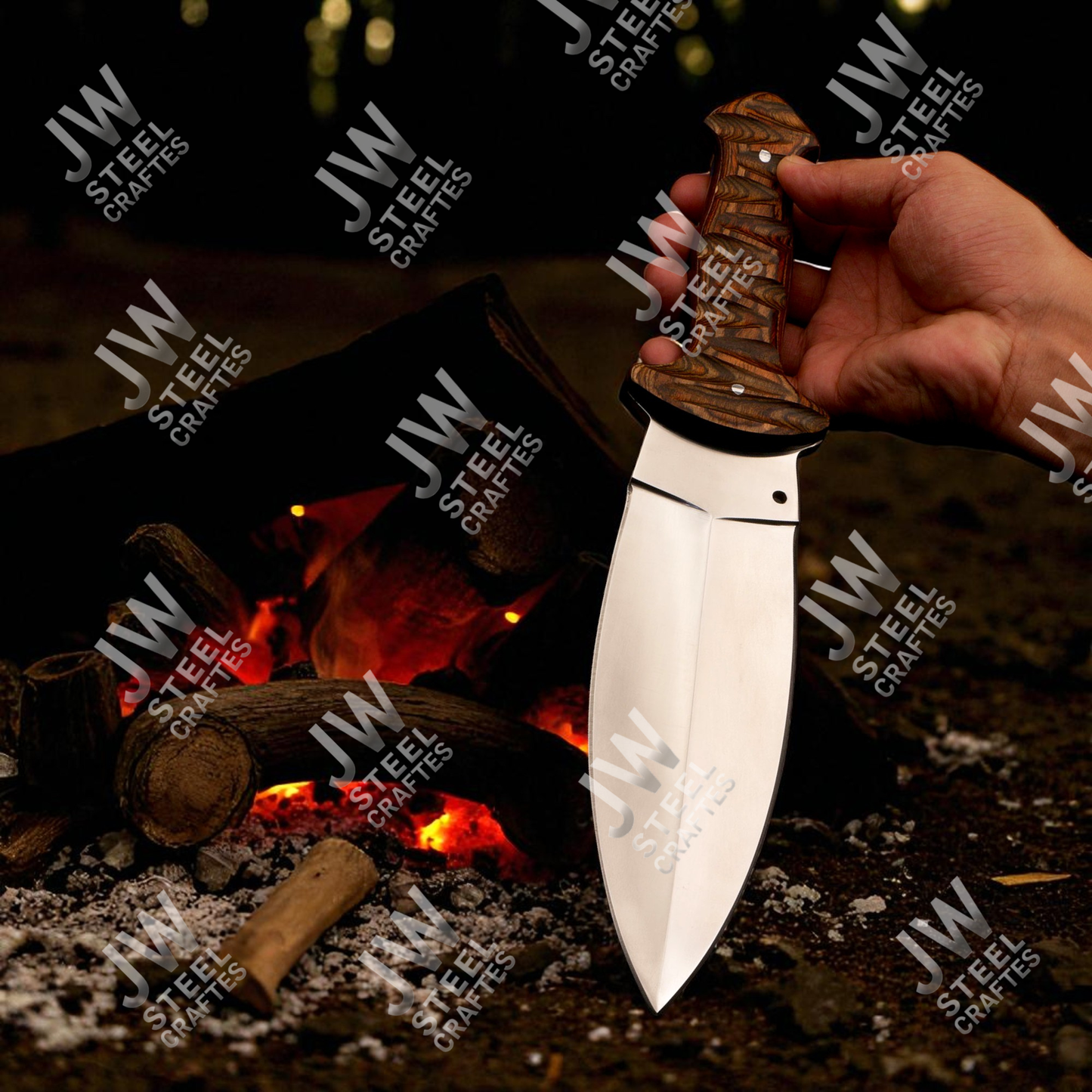Hand Forged J2 Stainless Steel Dagger Knife with Pakka Wood Handle & Leather Sheath | 13.5" Hunting, Camping & Collectible Blade