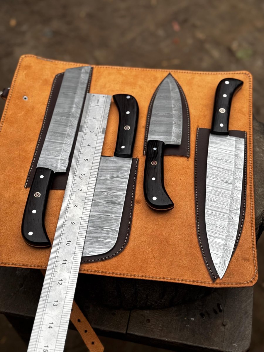 Handmade Damascus Steel Kitchen Knives set Personalized Gift Chef Knives Custom Blades , Groomsman Gift ,Wedding Gift, Gift for Girlfriend