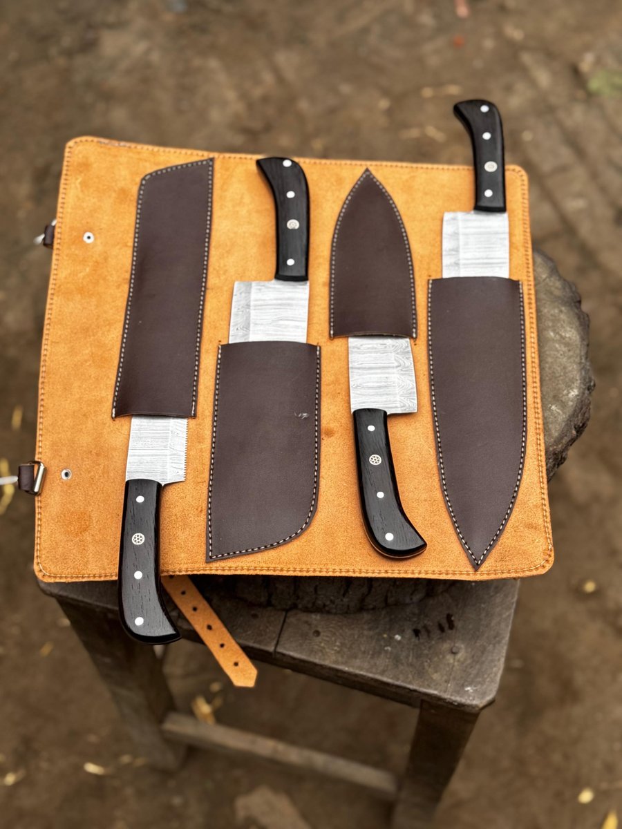 Handmade Damascus Steel Kitchen Knives set Personalized Gift Chef Knives Custom Blades , Groomsman Gift ,Wedding Gift, Gift for Girlfriend