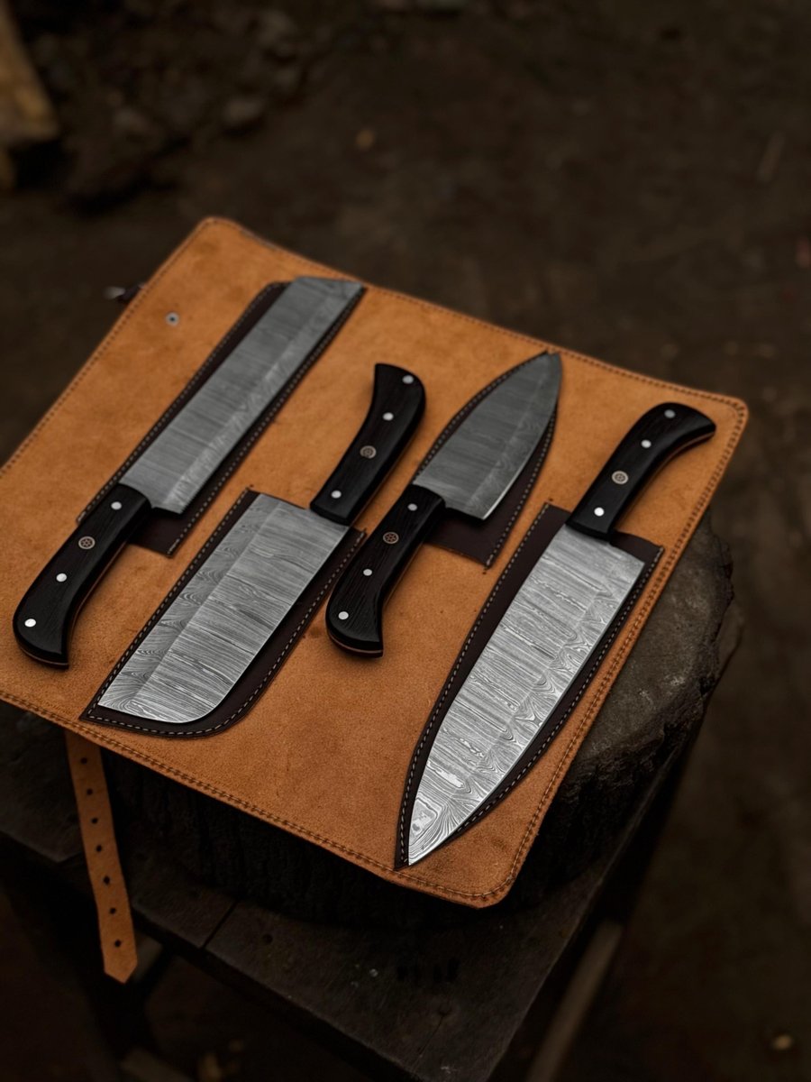 Handmade Damascus Steel Kitchen Knives set Personalized Gift Chef Knives Custom Blades , Groomsman Gift ,Wedding Gift, Gift for Girlfriend