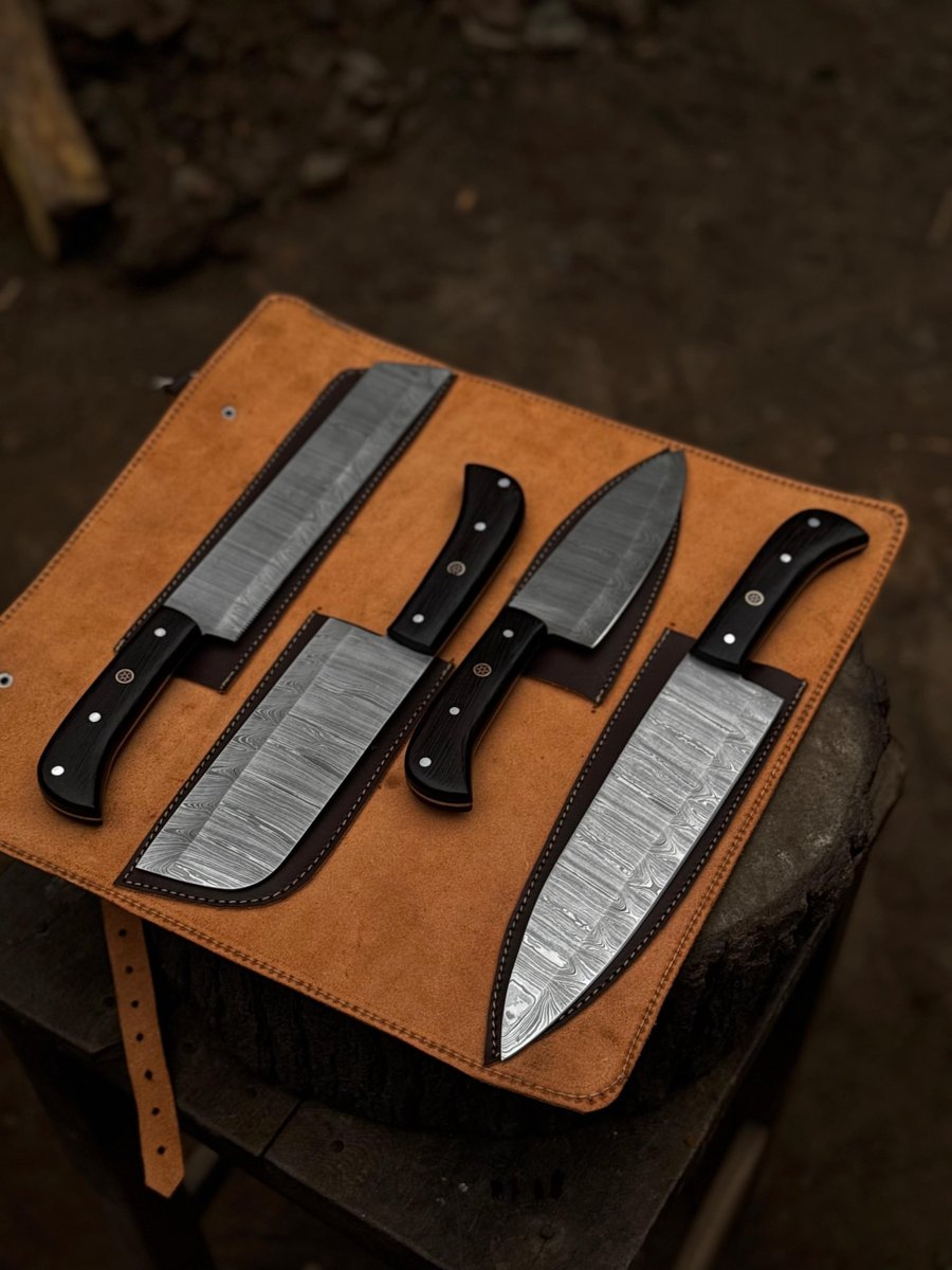Handmade Damascus Steel Kitchen Knives set Personalized Gift Chef Knives Custom Blades , Groomsman Gift ,Wedding Gift, Gift for Girlfriend