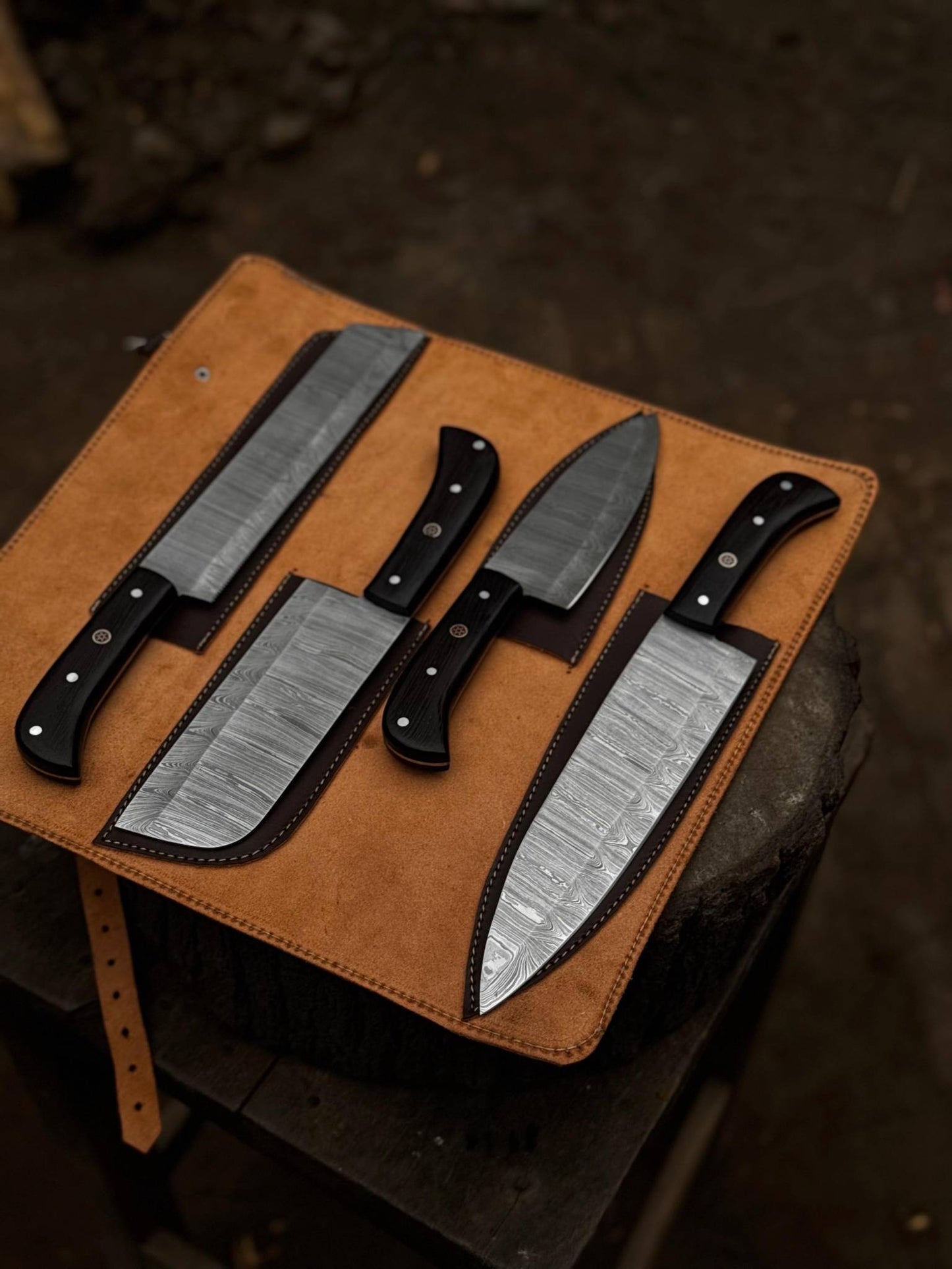 Handmade Damascus Steel Kitchen Knives set Personalized Gift Chef Knives Custom Blades , Groomsman Gift ,Wedding Gift, Gift for Girlfriend