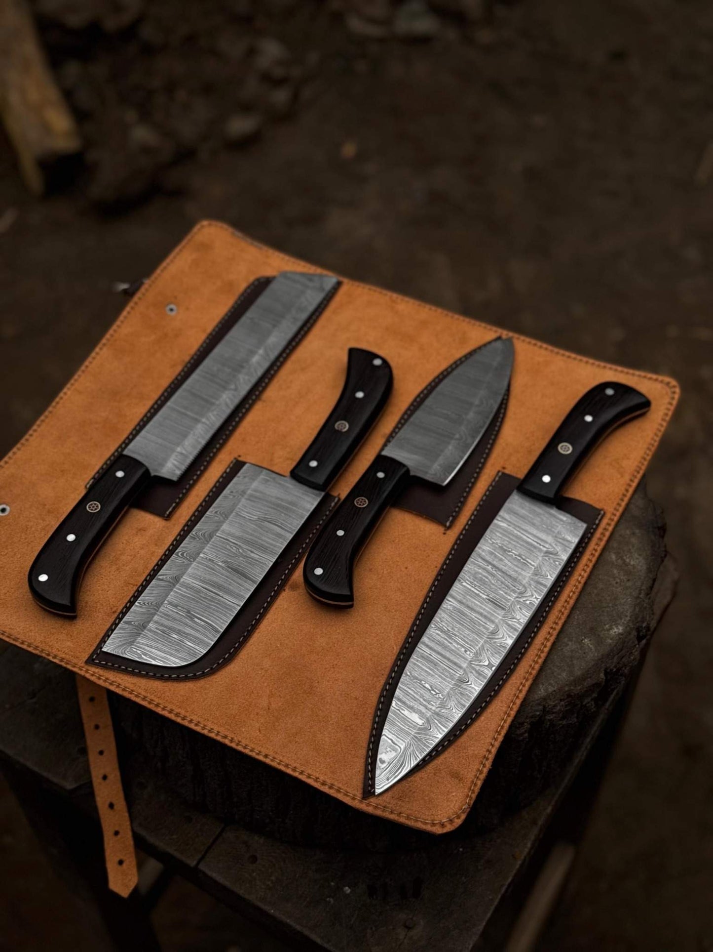 Handmade Damascus Steel Kitchen Knives set Personalized Gift Chef Knives Custom Blades , Groomsman Gift ,Wedding Gift, Gift for Girlfriend