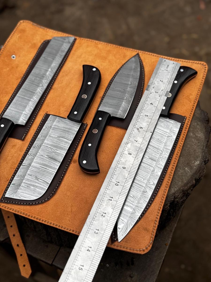 Handmade Damascus Steel Kitchen Knives set Personalized Gift Chef Knives Custom Blades , Groomsman Gift ,Wedding Gift, Gift for Girlfriend
