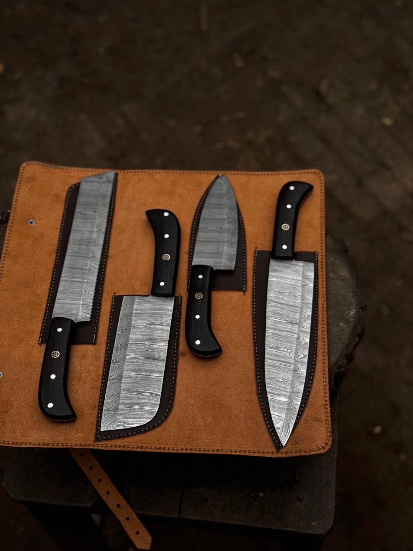 Handmade Damascus Steel Kitchen Knives set Personalized Gift Chef Knives Custom Blades , Groomsman Gift ,Wedding Gift, Gift for Girlfriend