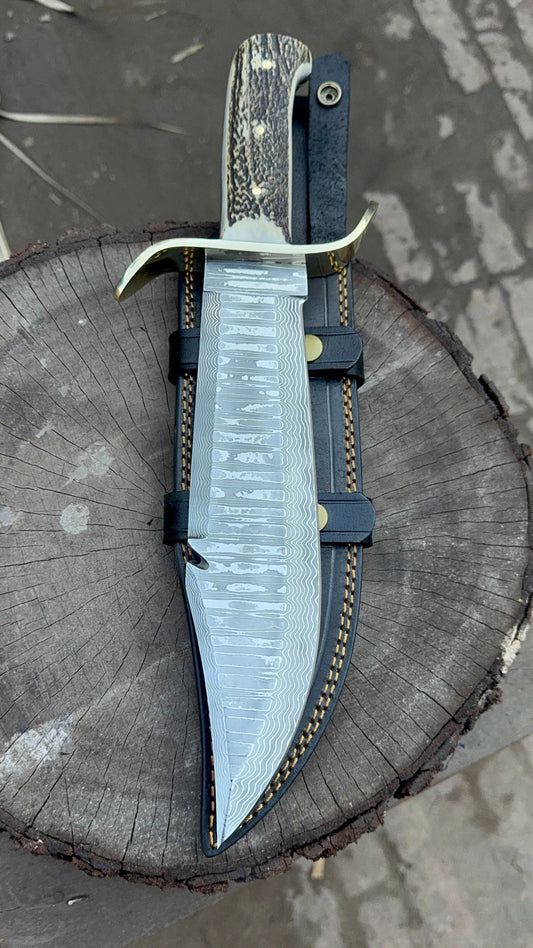 Custom Stainless Damascus Bowie Knife – Handmade Engraved Hunting Blade | Personalized Gift for Him, Outdoor Survival & Collectible Knife