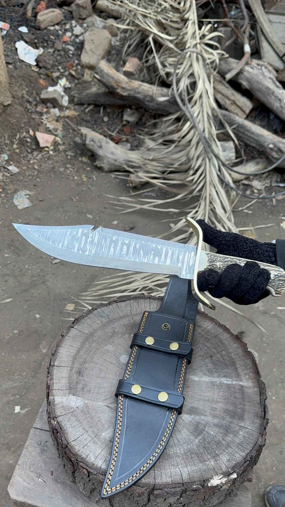 Custom Stainless Damascus Bowie Knife – Handmade Engraved Hunting Blade | Personalized Gift for Him, Outdoor Survival & Collectible Knife