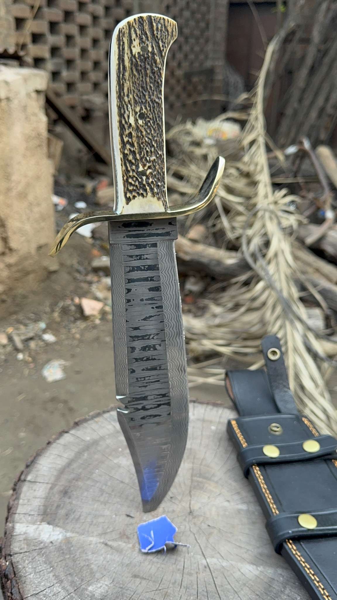 Custom Stainless Damascus Bowie Knife – Handmade Engraved Hunting Blade | Personalized Gift for Him, Outdoor Survival & Collectible Knife