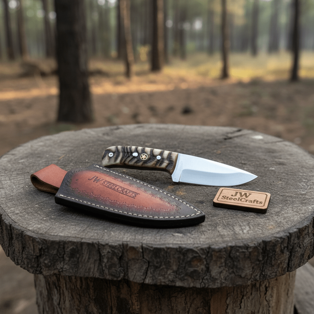 Compact Outdoor Knife – Stainless Steel Blade | Ram Horn or Ebony Wood Handle | JW SteelCrafts handmade Skinner Knife by JW SteelCrafts