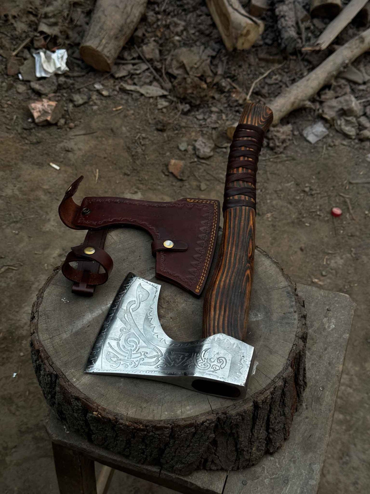 Personalized Viking Bearded Axe – Hand-Forged High Carbon Steel Battle Axe with Ash Wood Handle & Leather Sheath | Engraved Collectible Gift for Him, Groomsmen, Father’s Day