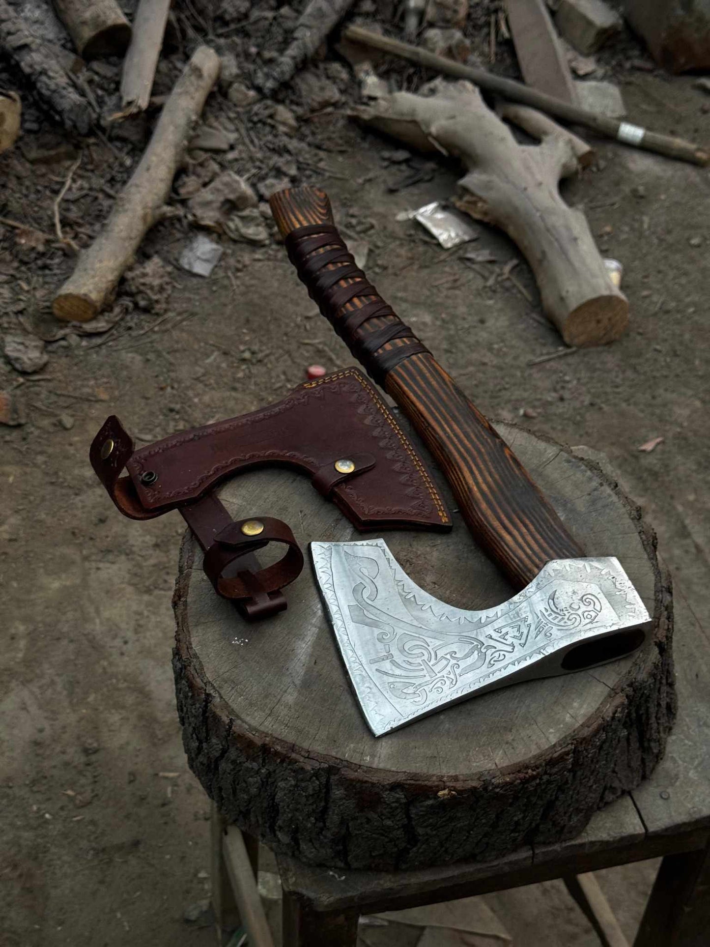 Personalized Viking Bearded Axe – Hand-Forged High Carbon Steel Battle Axe with Ash Wood Handle & Leather Sheath | Engraved Collectible Gift for Him, Groomsmen, Father’s Day