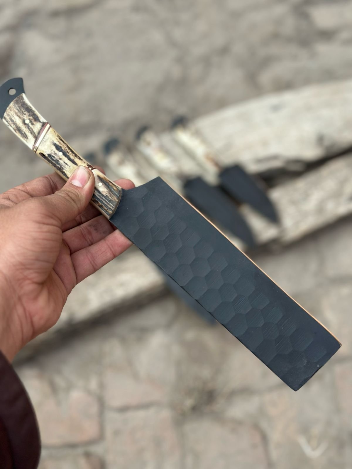 Personalized Chef set Handmade Carbon Steel Chef Knife Set Deer horn handle Gift For Father Kitchen Knife Groomsmen Wedding Gift For Him