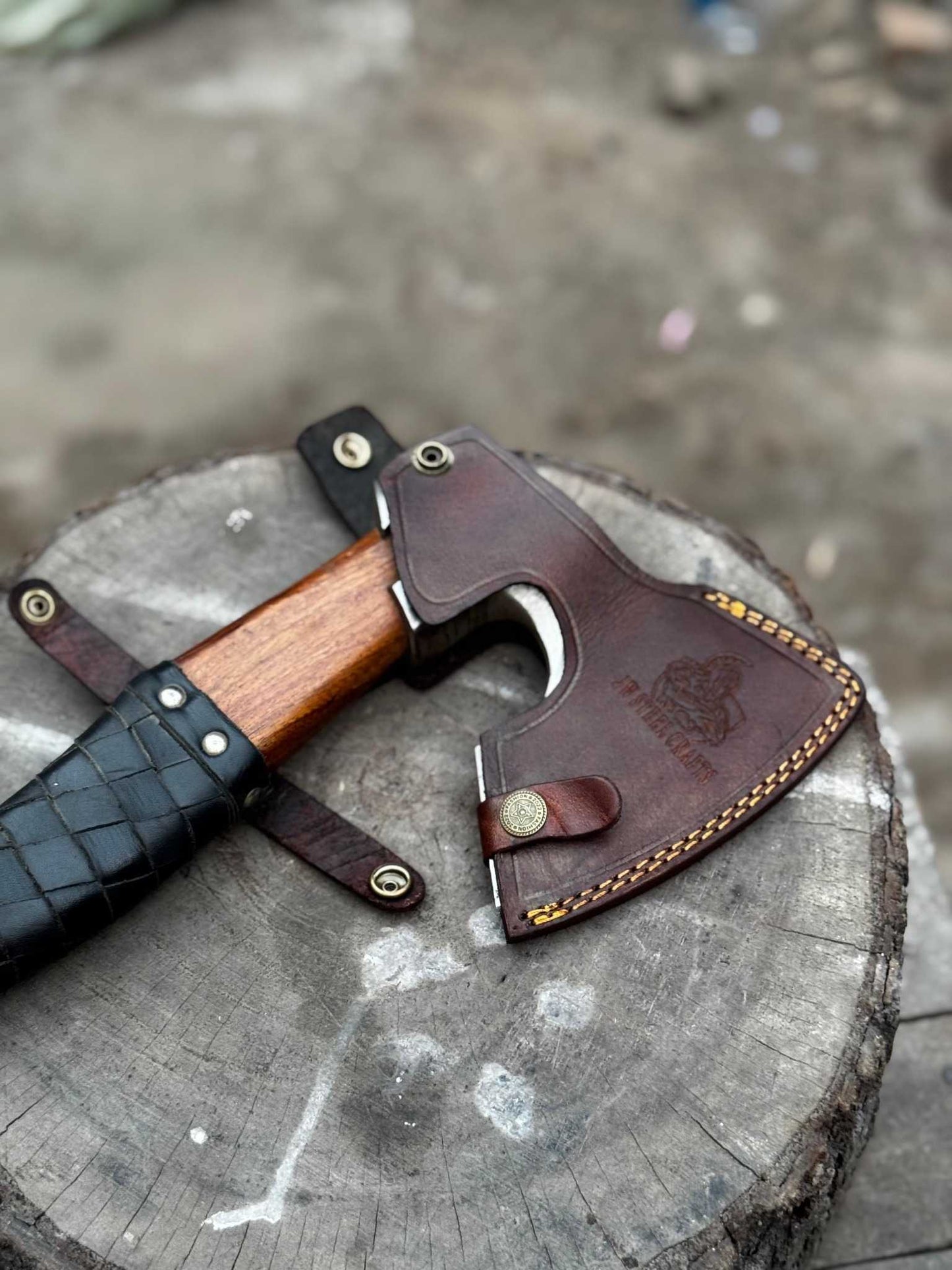 Personalized Viking Axe Bearded Handcrafted Viking Battle Axe – Engraved Carbon Steel Blade with Wooden Handle With Leather Sheath