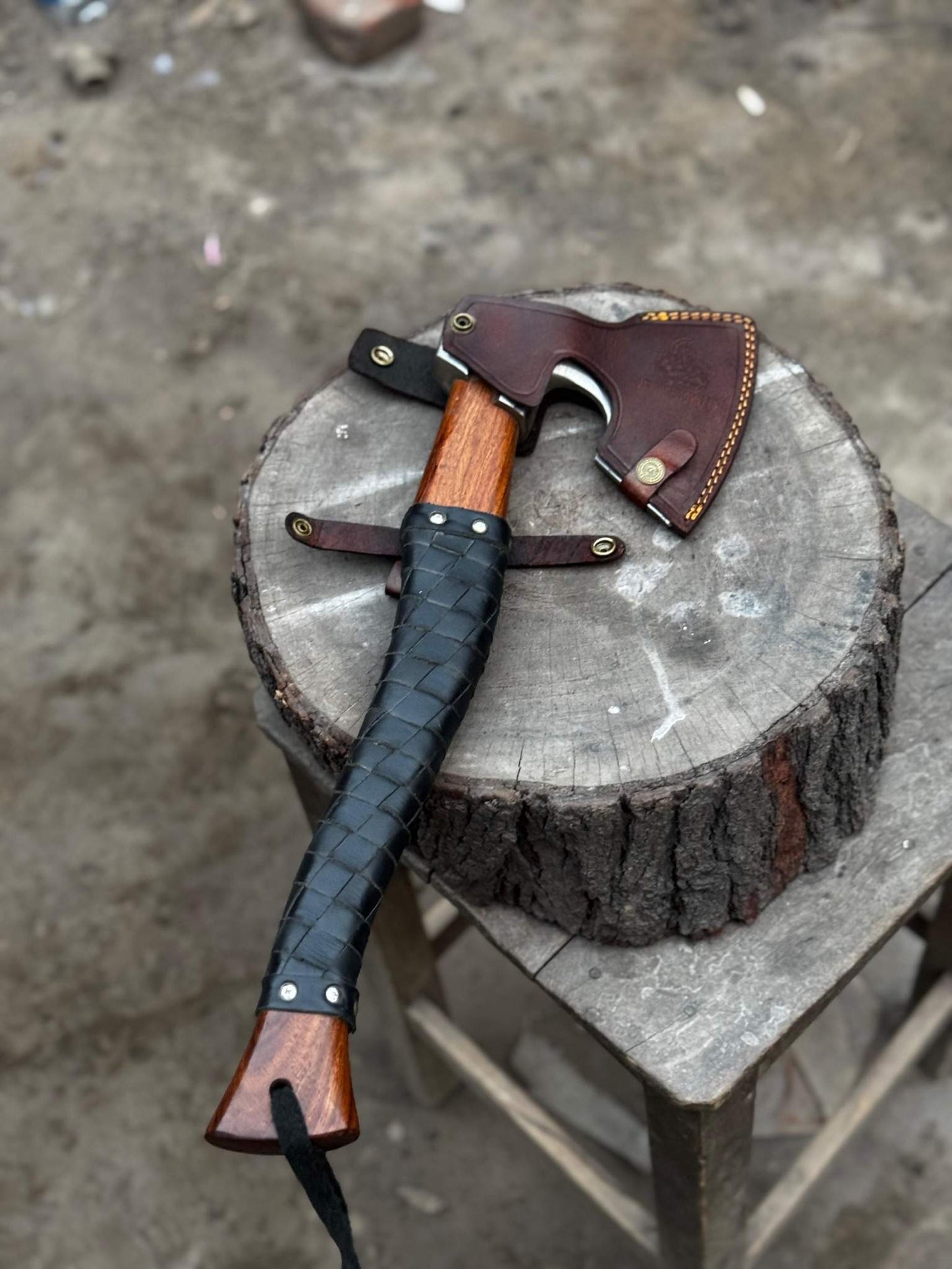 Personalized Viking Axe Bearded Handcrafted Viking Battle Axe – Engraved Carbon Steel Blade with Wooden Handle With Leather Sheath