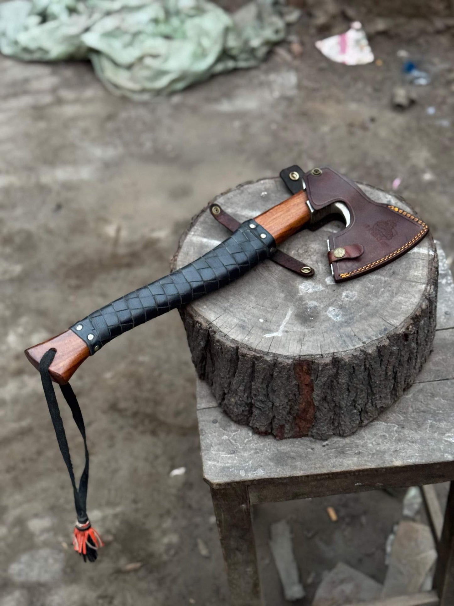 Personalized Viking Axe Bearded Handcrafted Viking Battle Axe – Engraved Carbon Steel Blade with Wooden Handle With Leather Sheath