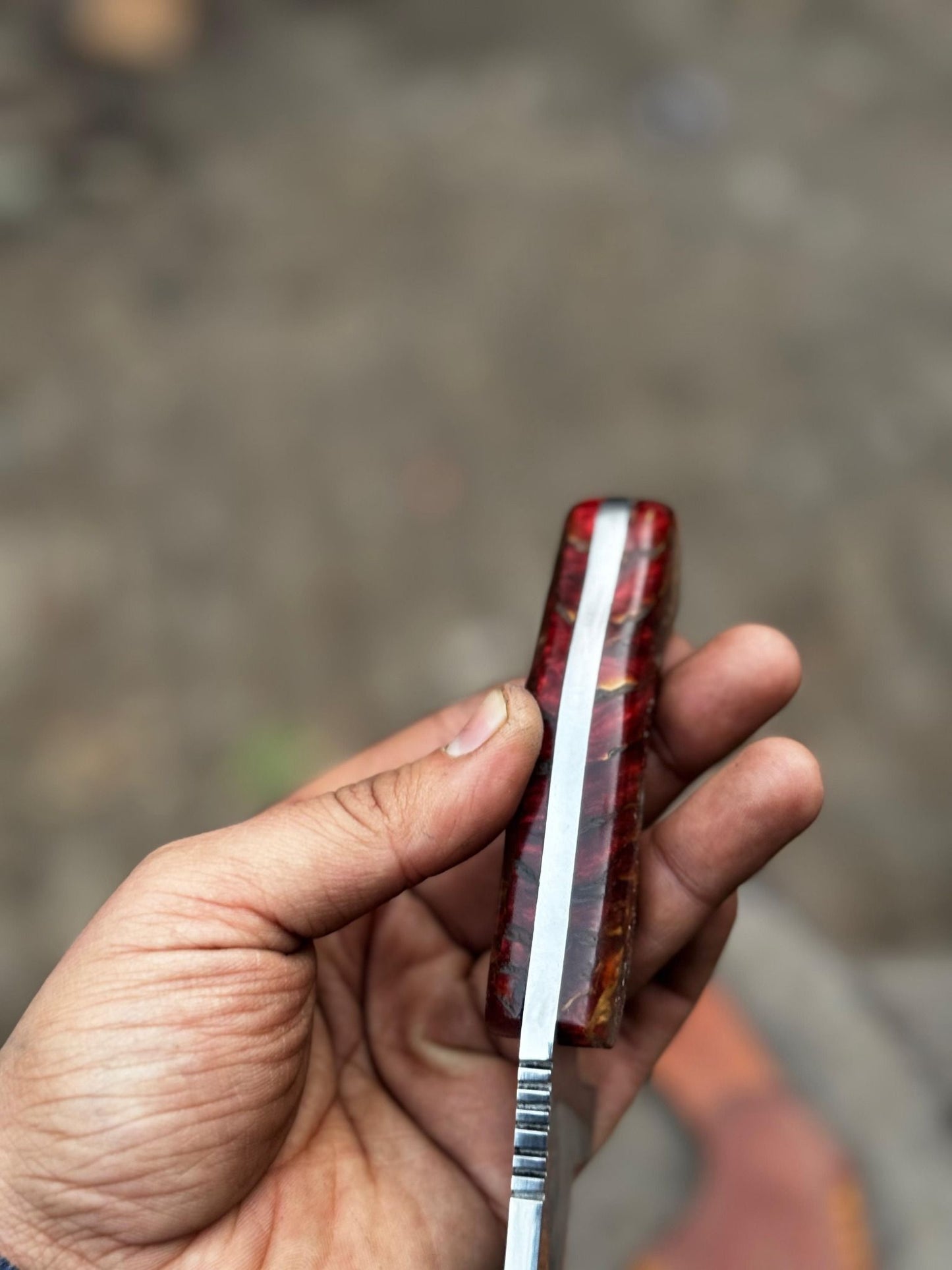 Handmade Stainless Steel Outdoor Knife – Red Swirl Resin Handle | Leather Sheath – JW SteelCrafts