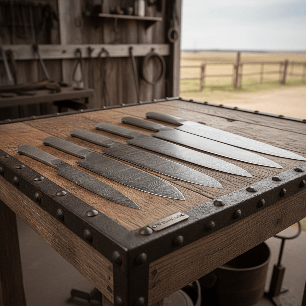 Handmade Damascus Chef Knife Blank Set of 6, Full Tang Kitchen Blade Blanks, Forged Damascus Steel Knife Making Blades, Custom Knife Supply Set handmade Handmade Chef Knife Sets by JW SteelCrafts