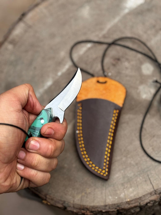 Personalized Stainless Damascus Neck Knife – Custom EDC Pocket Knife, Groomsmen Gift, Birthday or Wedding Present for Him & Her