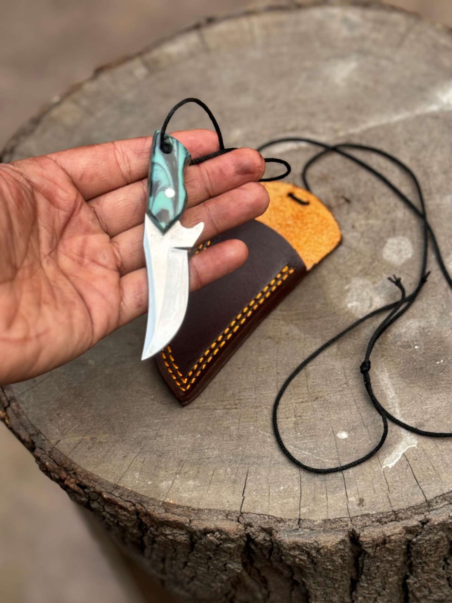 Personalized Stainless Damascus Neck Knife – Custom EDC Pocket Knife, Groomsmen Gift, Birthday or Wedding Present for Him & Her