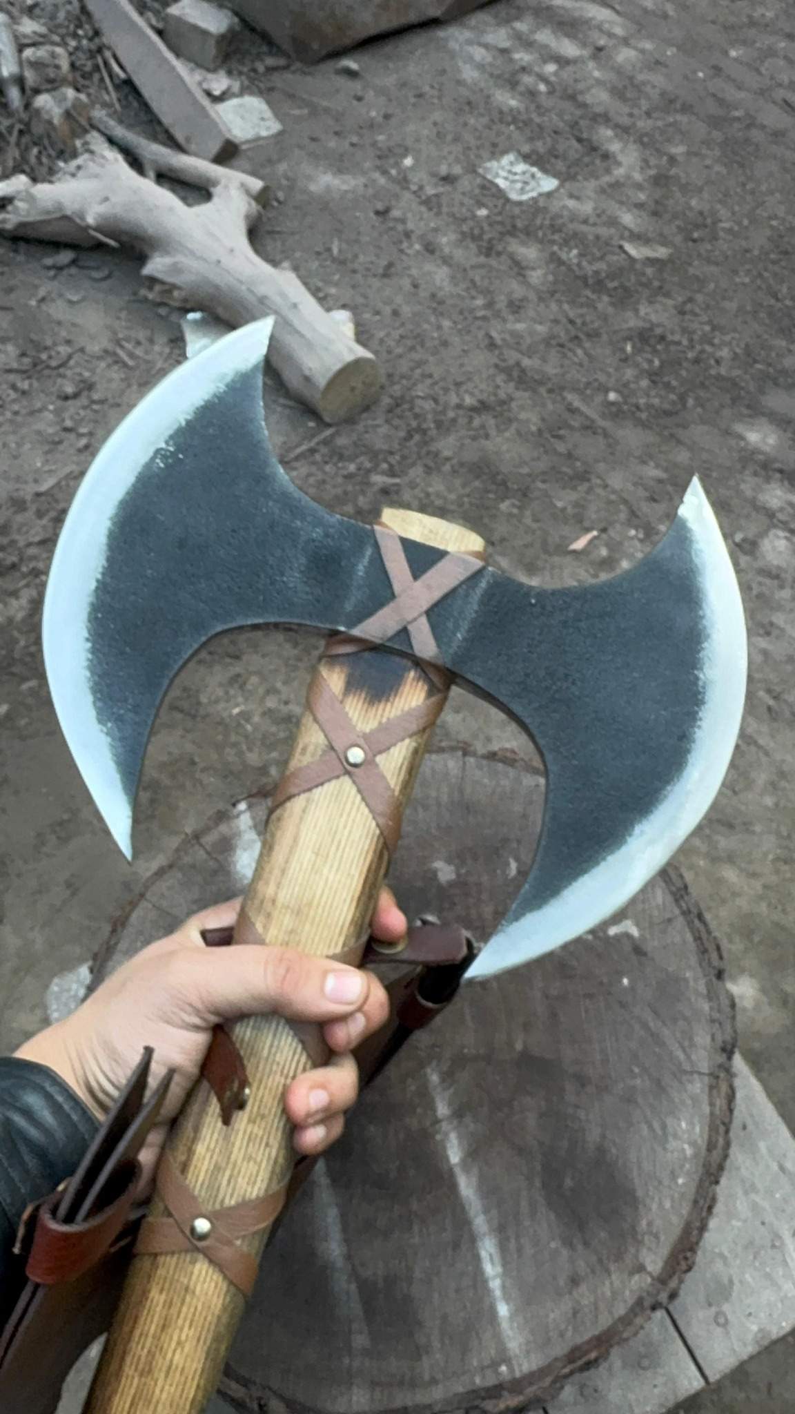 Personalized Axe Double-Headed Viking Battle Axe – Ash Wood Handle & High Carbon Steel Blades Groomsmen Gift, Husband's Gift, Wedding Gift,