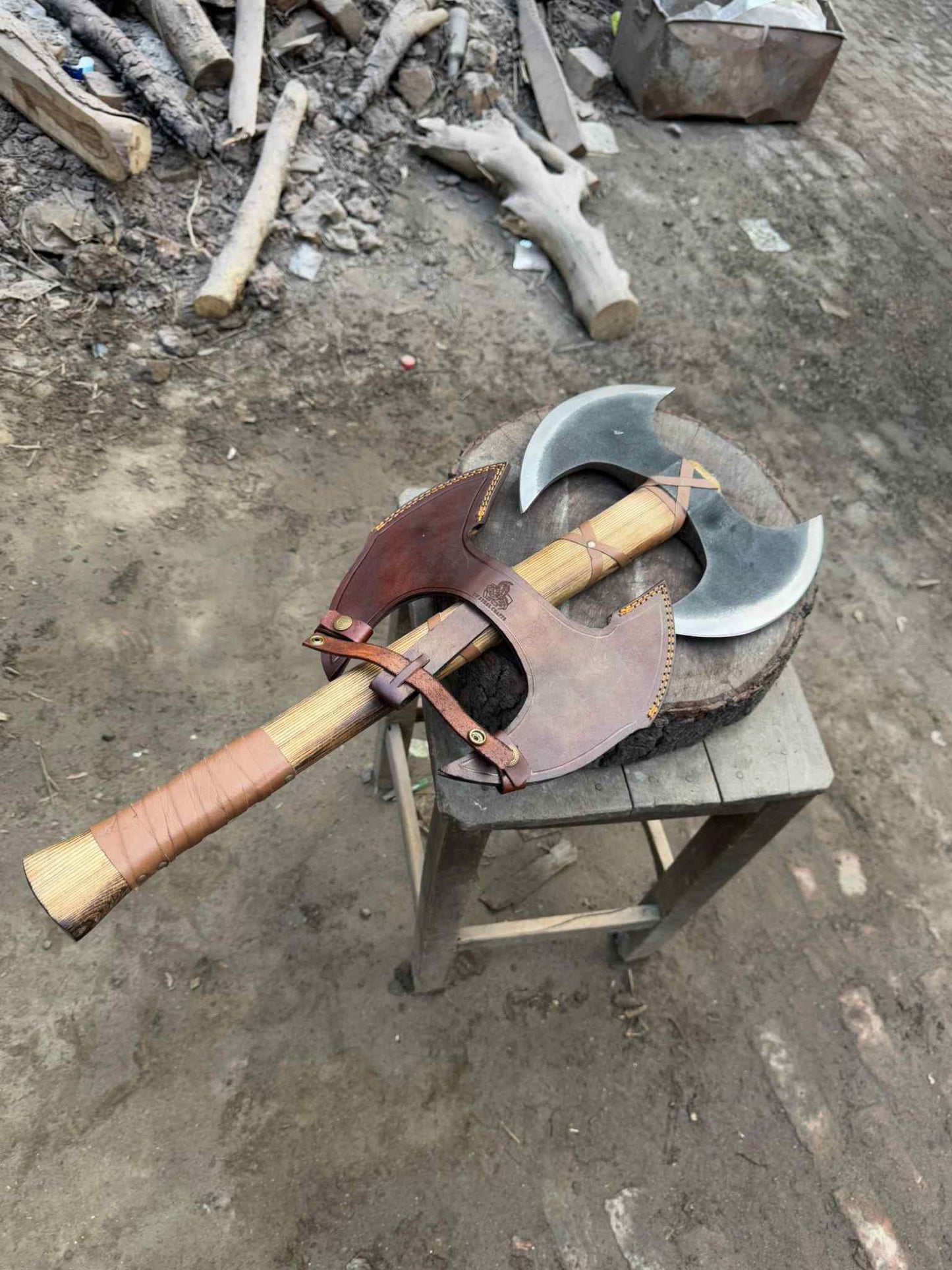 Personalized Axe Double-Headed Viking Battle Axe – Ash Wood Handle & High Carbon Steel Blades Groomsmen Gift, Husband's Gift, Wedding Gift,