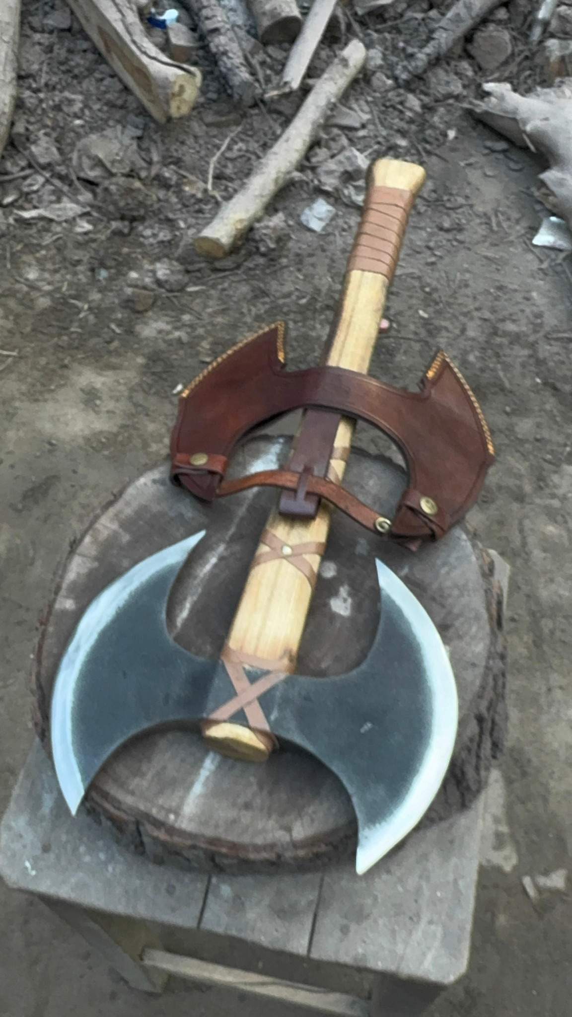 Personalized Axe Double-Headed Viking Battle Axe – Ash Wood Handle & High Carbon Steel Blades Groomsmen Gift, Husband's Gift, Wedding Gift,